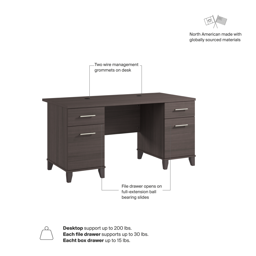 Shop Bush Home Somerset 60W Office Desk with Drawers, Image 06, WC81528K, #color_storm gray