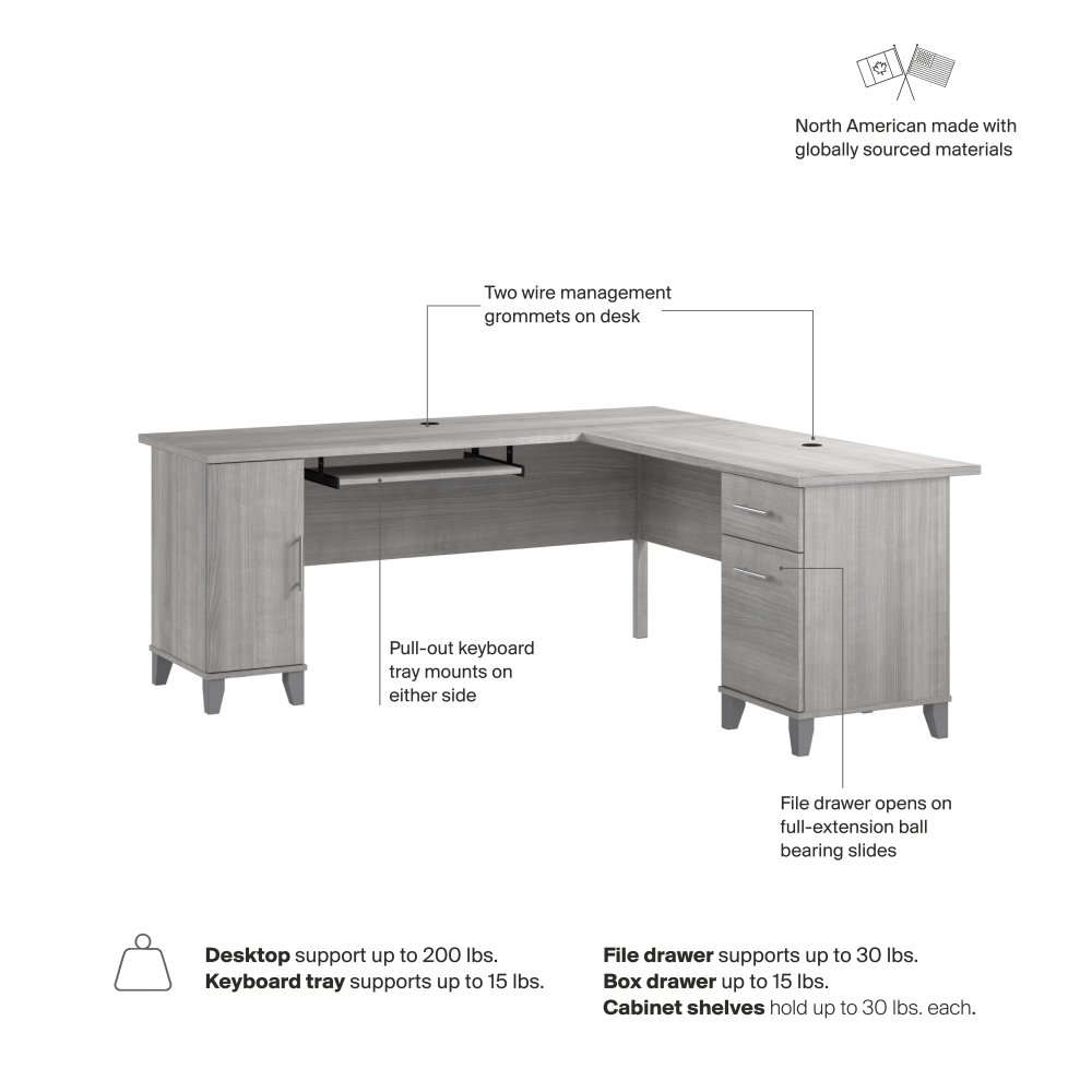 Shop Bush Home Somerset 72W L Shaped Desk with Storage, Image 07, WC81210K, #color_platinum gray