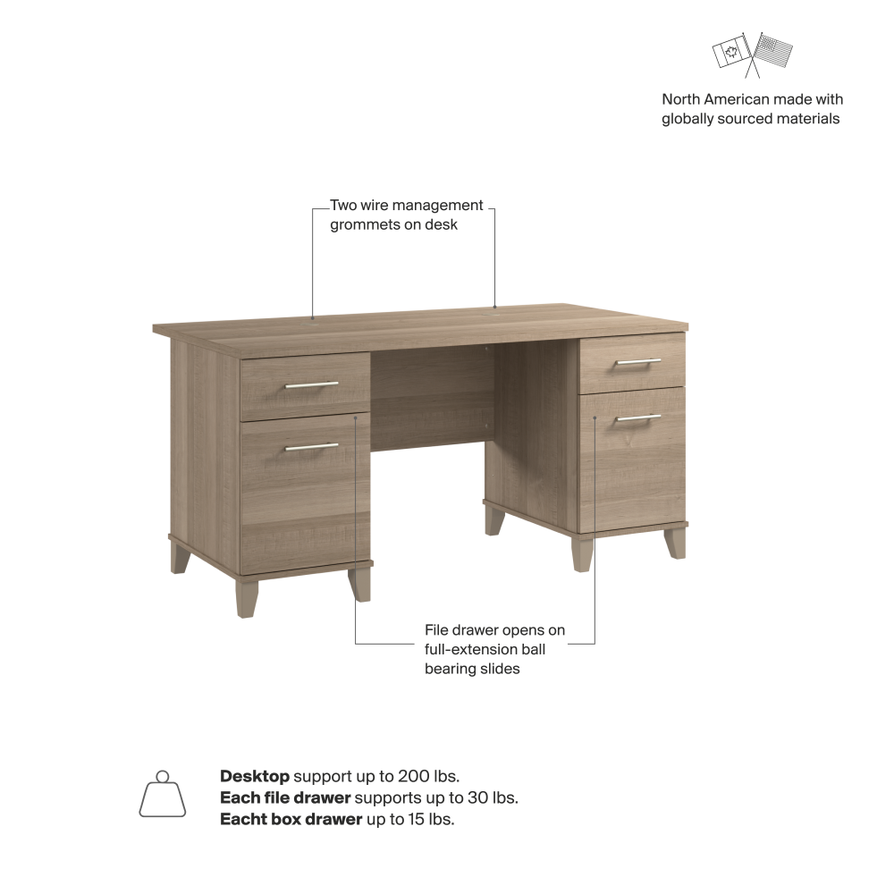 Shop Bush Home Somerset 60W Office Desk with Drawers, Image 06, WC81628K, #color_ash gray