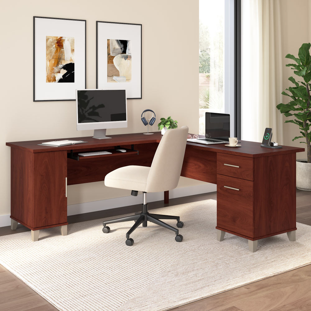 Shop Bush Home Somerset 72W L Shaped Desk with Storage, Image 01, WC81710K, #color_hansen cherry