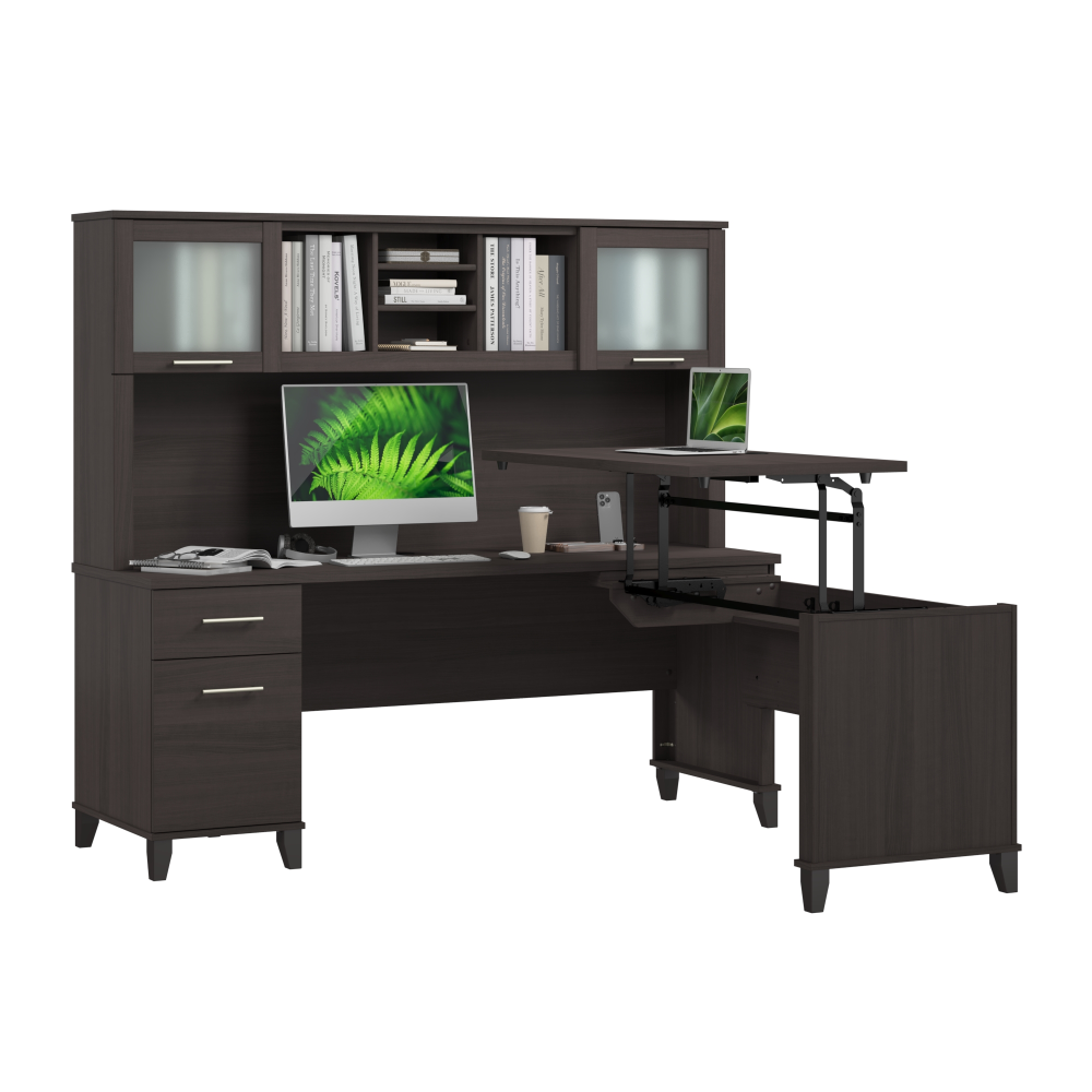 Shop Bush Home Somerset 72W L-Shaped Sit to Stand Desk with Hutch, Image 02, SET015SG, #color_storm gray
