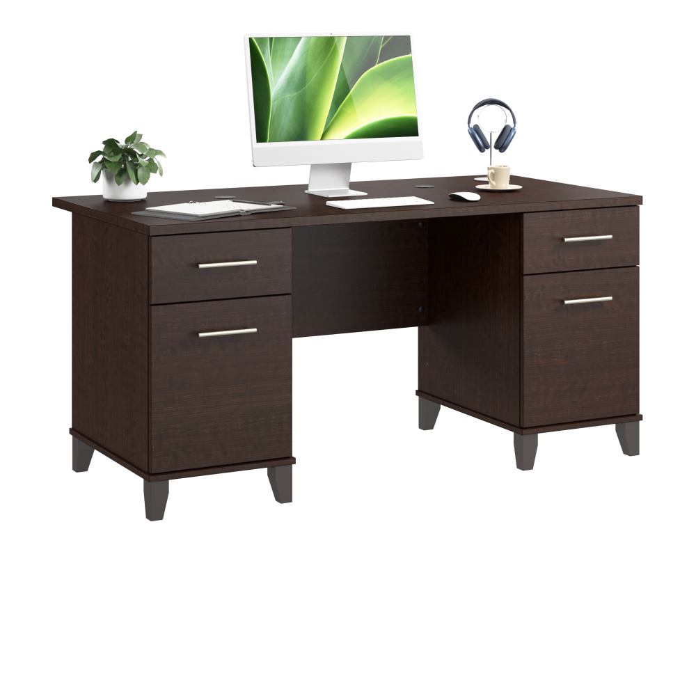 Shop Bush Home Somerset 60W Office Desk with Drawers, Image 02, WC81828K, #color_mocha cherry