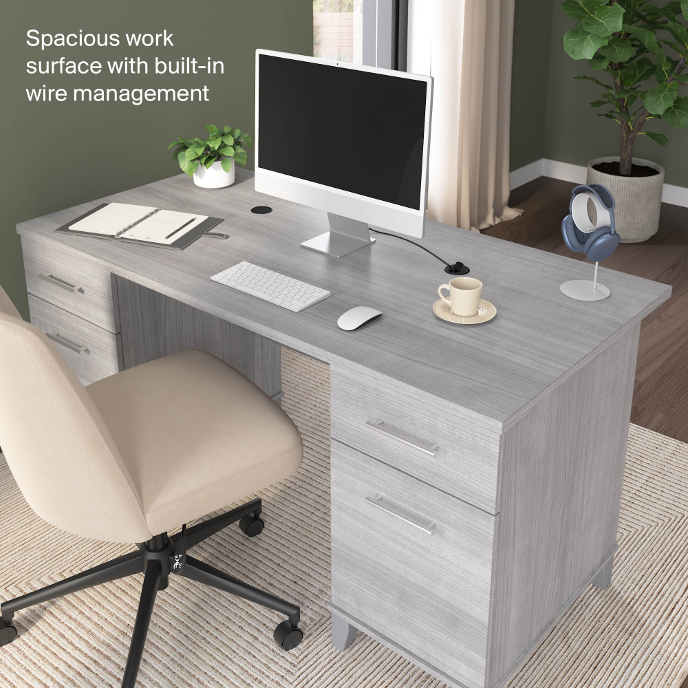 Shop Bush Home Somerset 60W Office Desk with Drawers, Image 05, WC81228K, #color_platinum gray