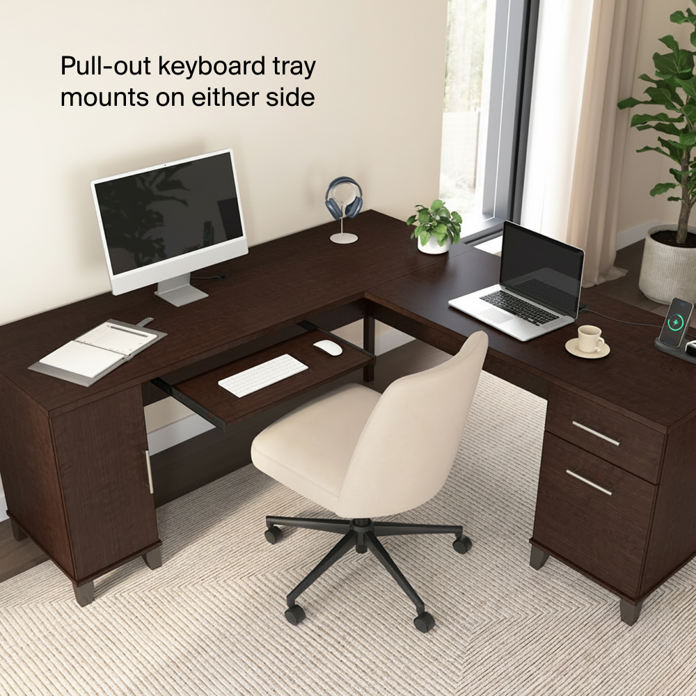 Shop Bush Home Somerset 72W L Shaped Desk with Storage, Image 06, WC81810K, #color_mocha cherry