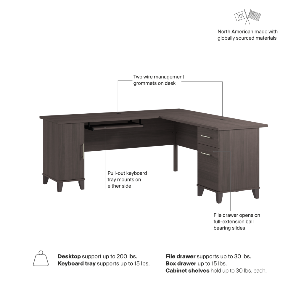 Shop Bush Home Somerset 72W L Shaped Desk with Storage, Image 07, WC81510K, #color_storm gray