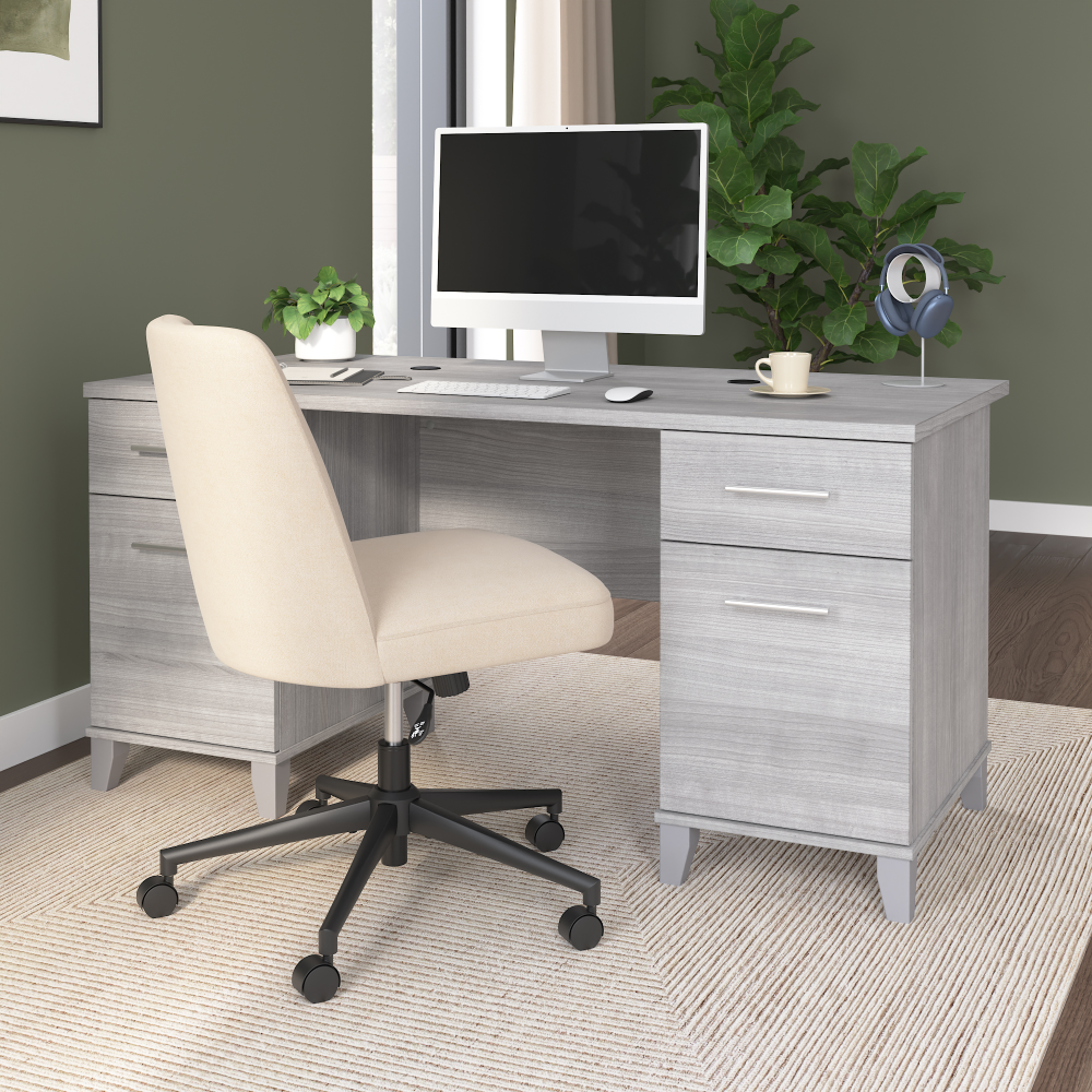 Shop Bush Home Somerset 60W Office Desk with Drawers, Image 01, WC81228K, #color_platinum gray
