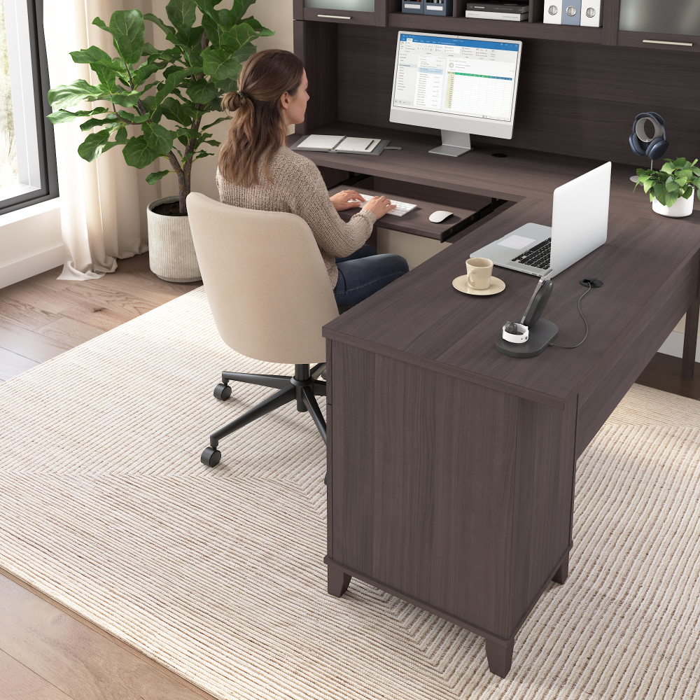 Shop Bush Home Somerset 72W L Shaped Desk with Hutch, Image 03, SET001SG, #color_storm gray
