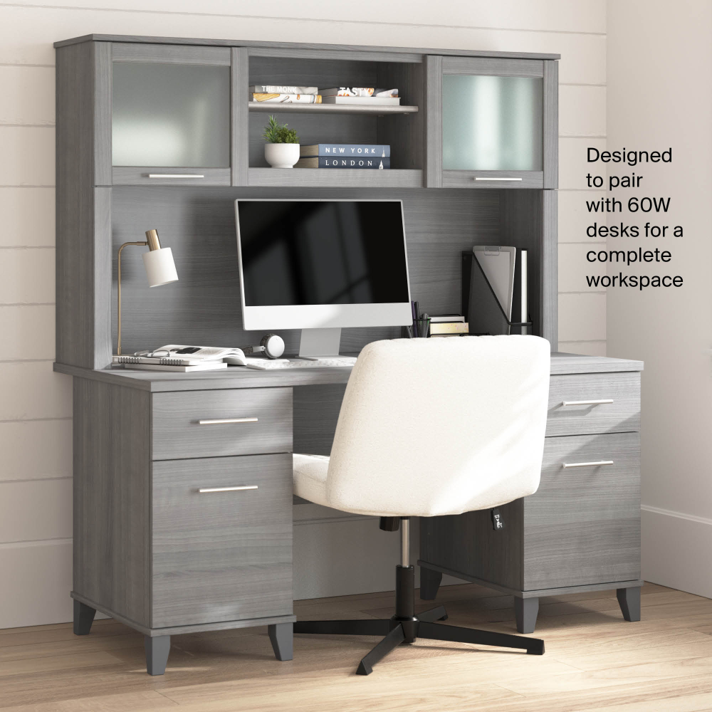 Shop Bush Home Somerset 60W Desk Hutch, Image 05, WC81231, #color_platinum gray