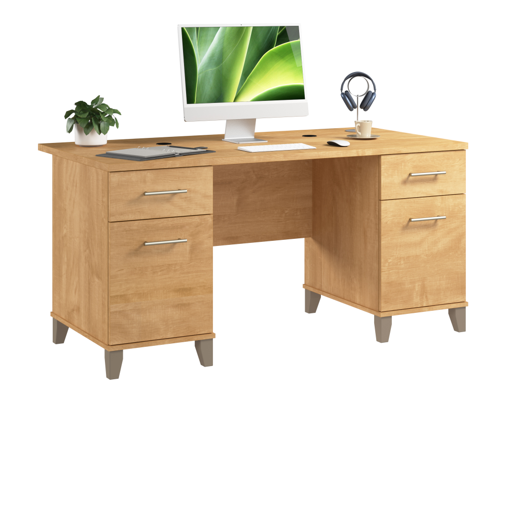 Shop Bush Home Somerset 60W Office Desk with Drawers, Image 02, WC81428K, #color_maple cross