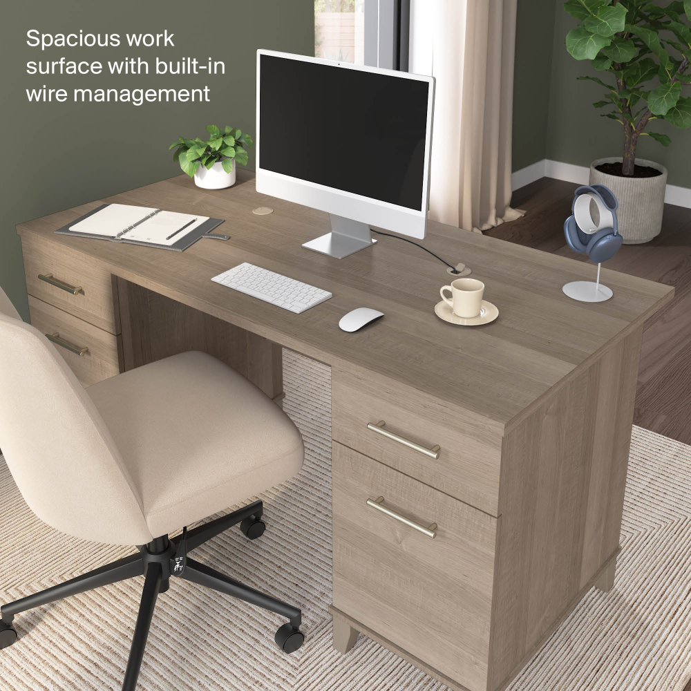 Shop Bush Home Somerset 60W Office Desk with Drawers, Image 05, WC81628K, #color_ash gray