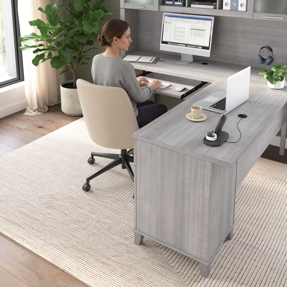 Shop Bush Home Somerset 72W L Shaped Desk with Hutch, Image 03, SET001PG, #color_platinum gray