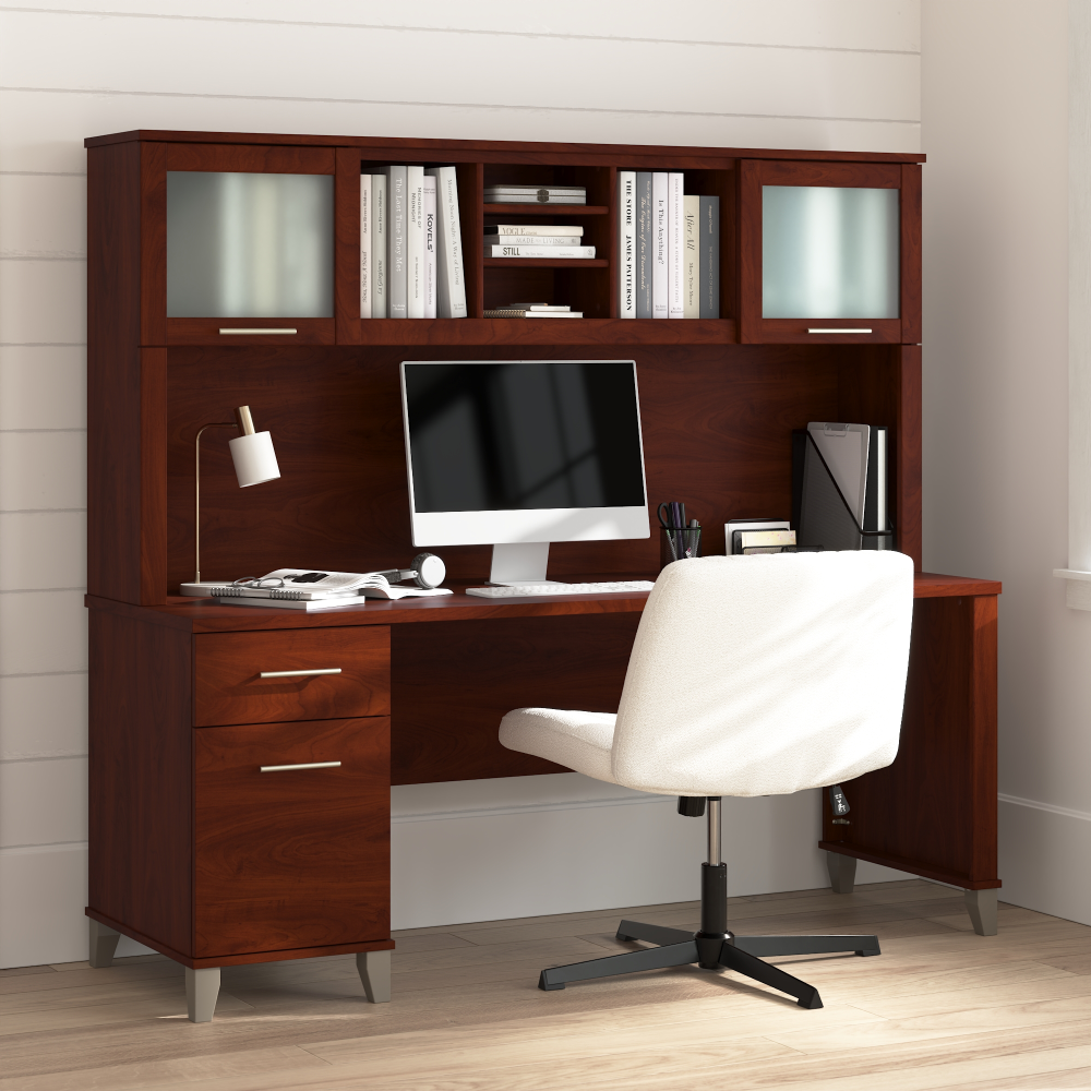 Shop Bush Home Somerset 72W Office Desk with Drawers and Hutch, Image 01, SET018HC, #color_hansen cherry