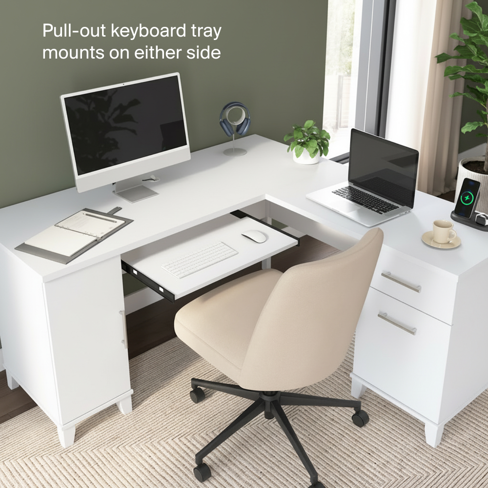 Shop Bush Home Somerset 60W L Shaped Desk with Storage, Image 06, WC81930K, #color_white