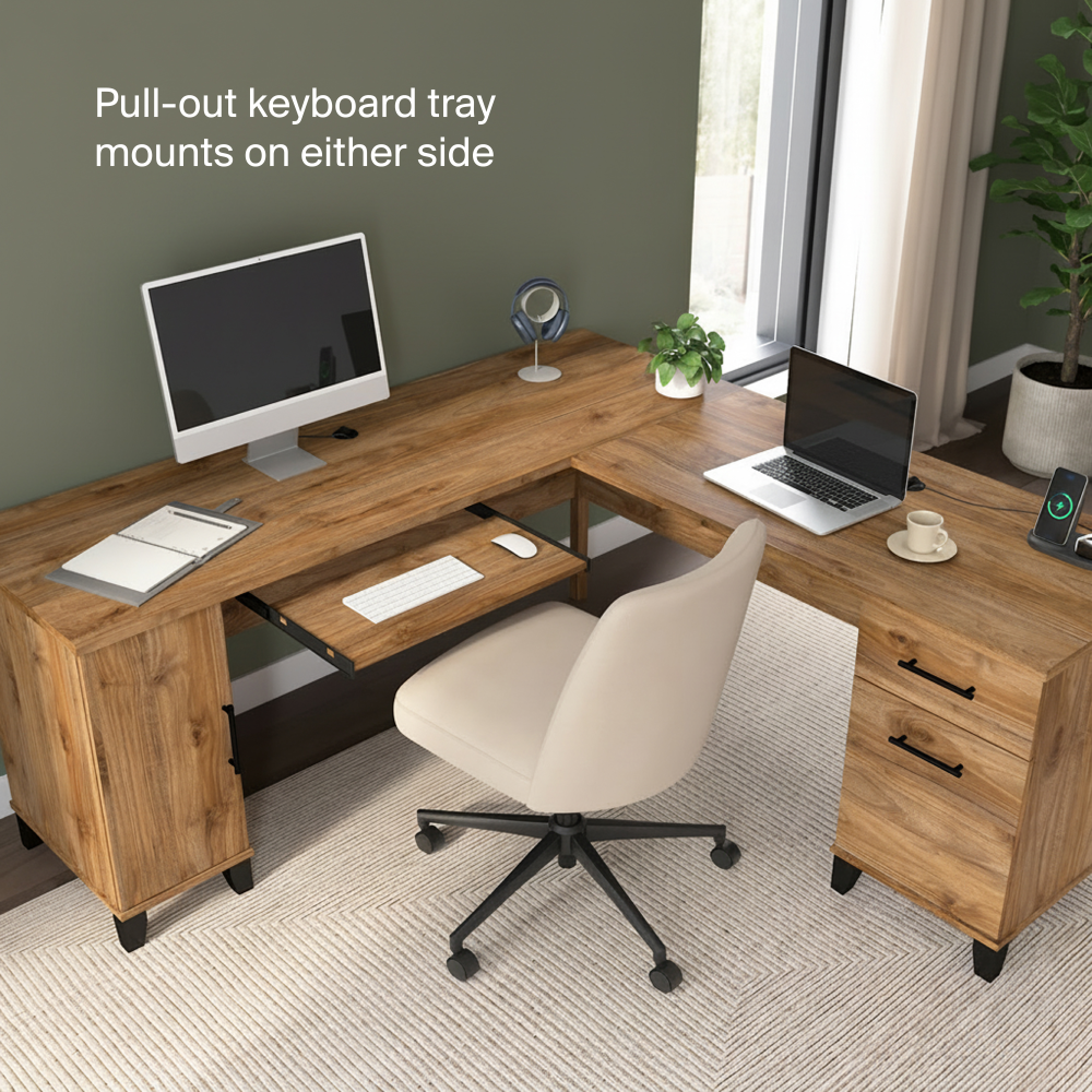 Shop Bush Home Somerset 72W L Shaped Desk with Storage, Image 06, WC81310K, #color_fresh walnut
