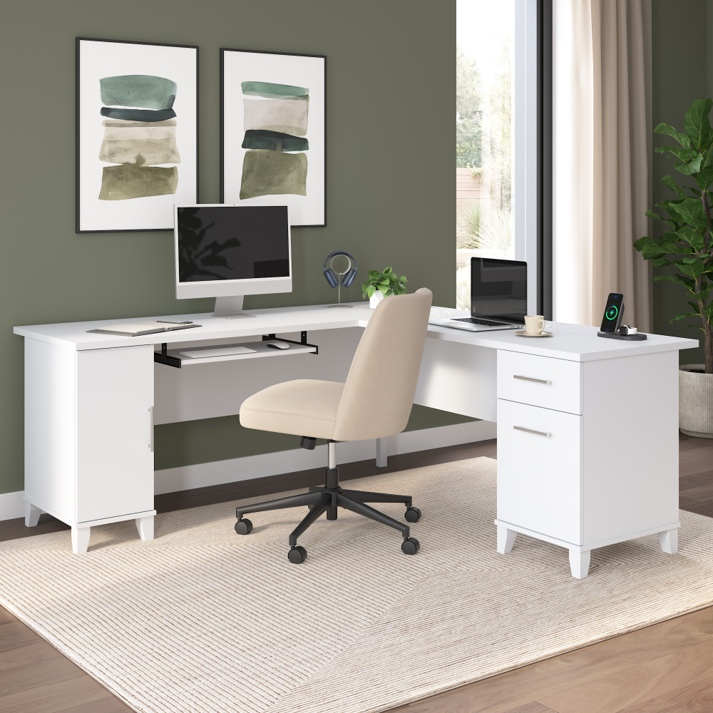 Shop Bush Home Somerset 72W L Shaped Desk with Storage, Image 01, WC81910K, #color_white