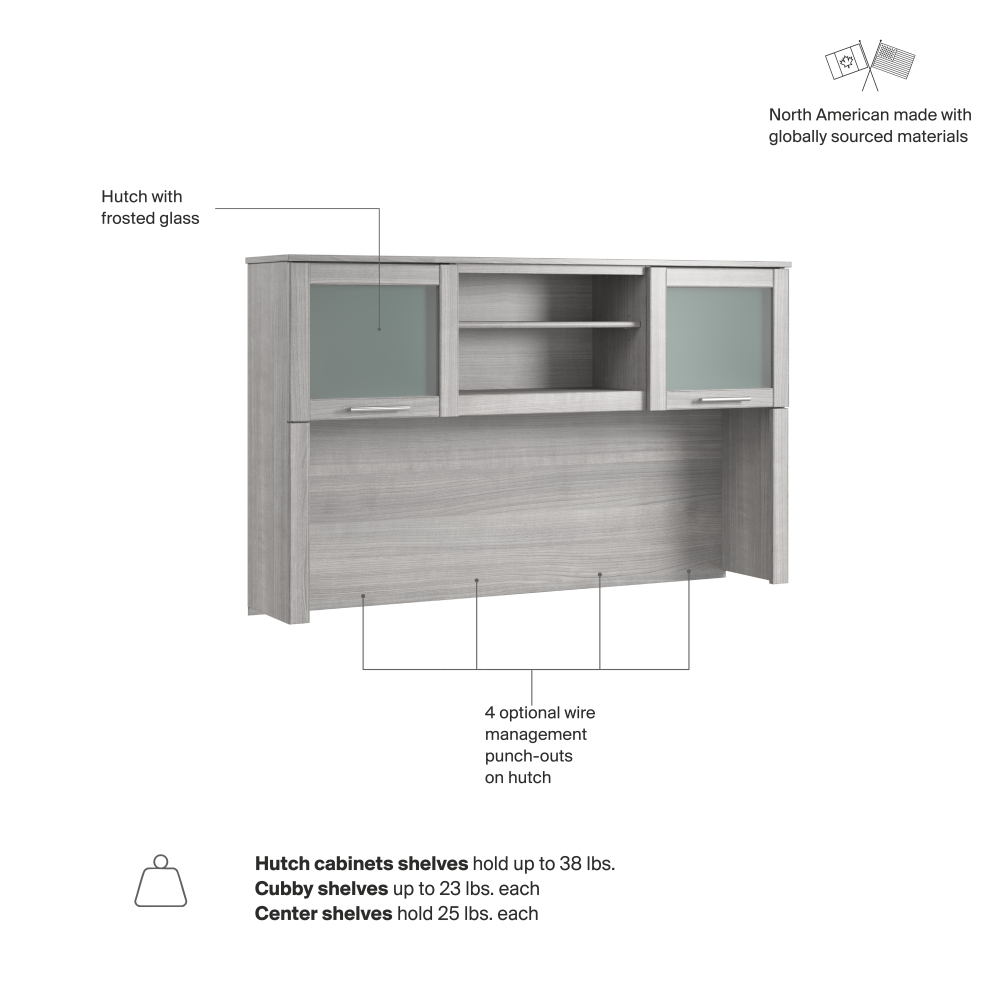 Shop Bush Home Somerset 60W Desk Hutch, Image 07, WC81231, #color_platinum gray