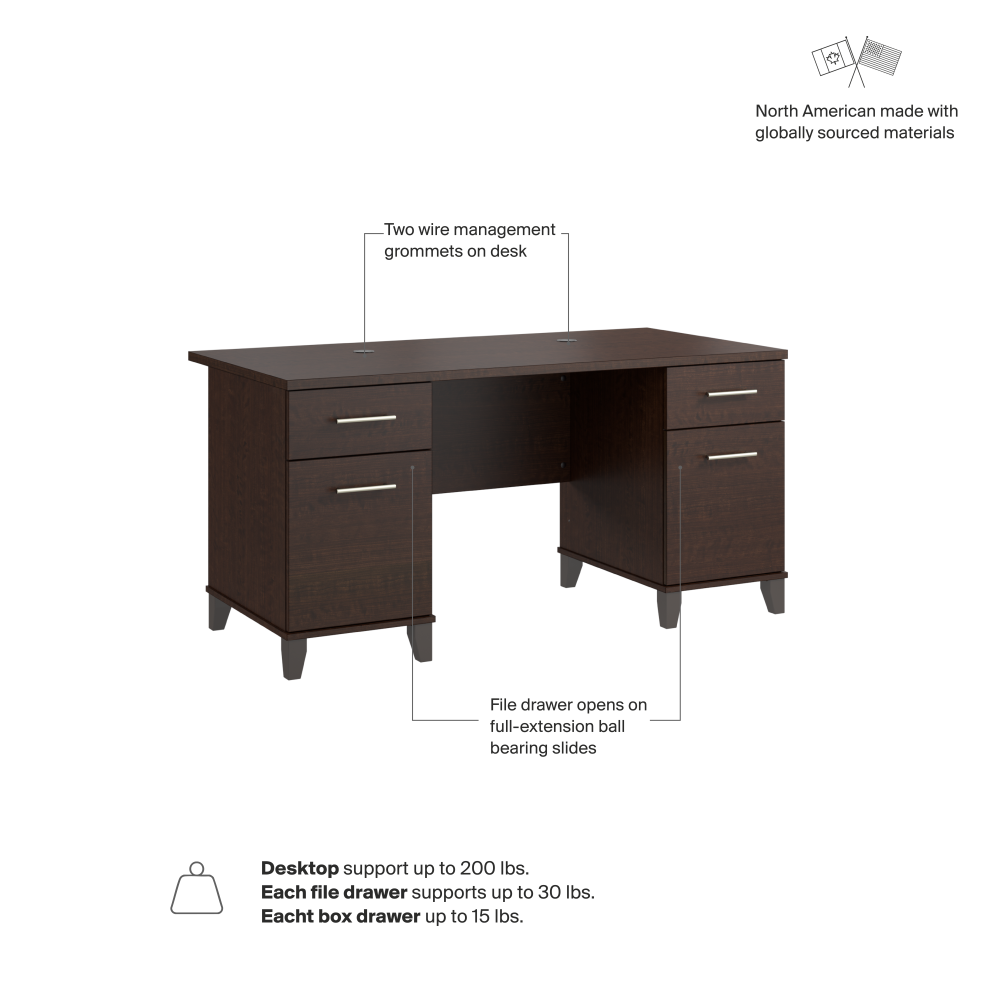 Shop Bush Home Somerset 60W Office Desk with Drawers, Image 06, WC81828K, #color_mocha cherry