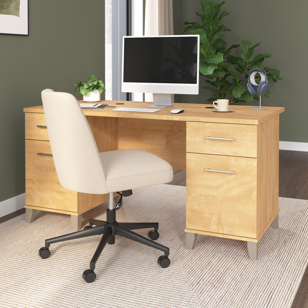 Shop Bush Home Somerset 60W Office Desk with Drawers, Image 01, WC81428K, #color_maple cross