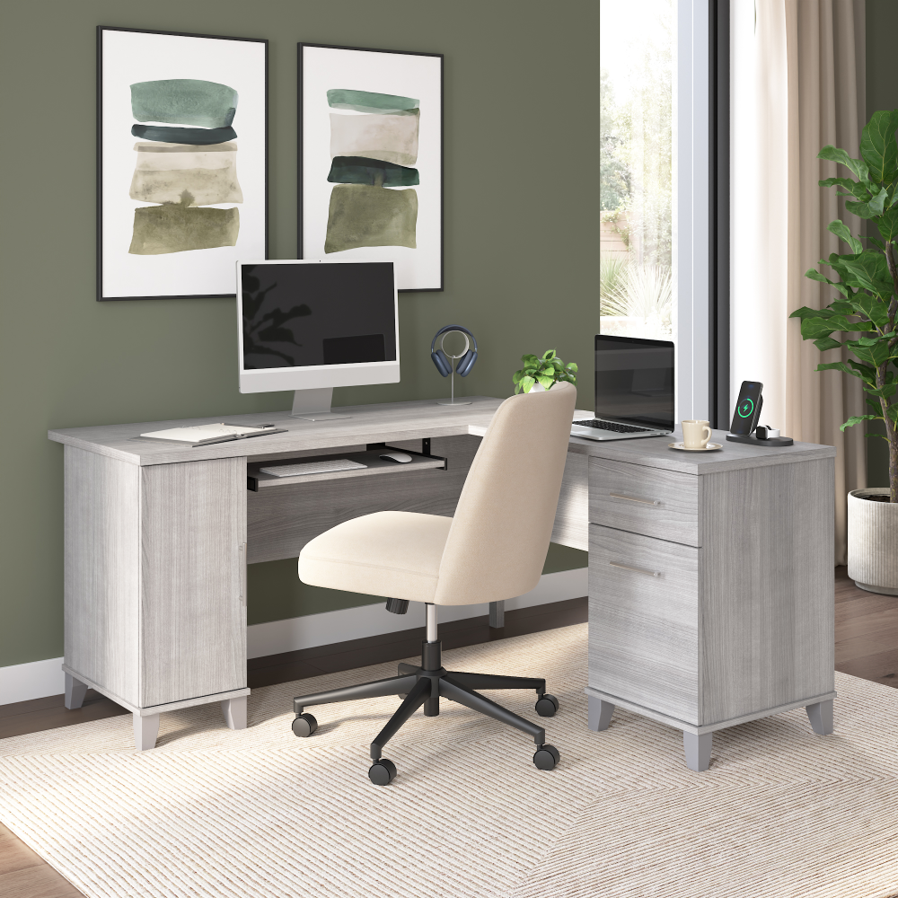 Shop Bush Home Somerset 60W L Shaped Desk with Storage, Image 01, WC81230K, #color_platinum gray