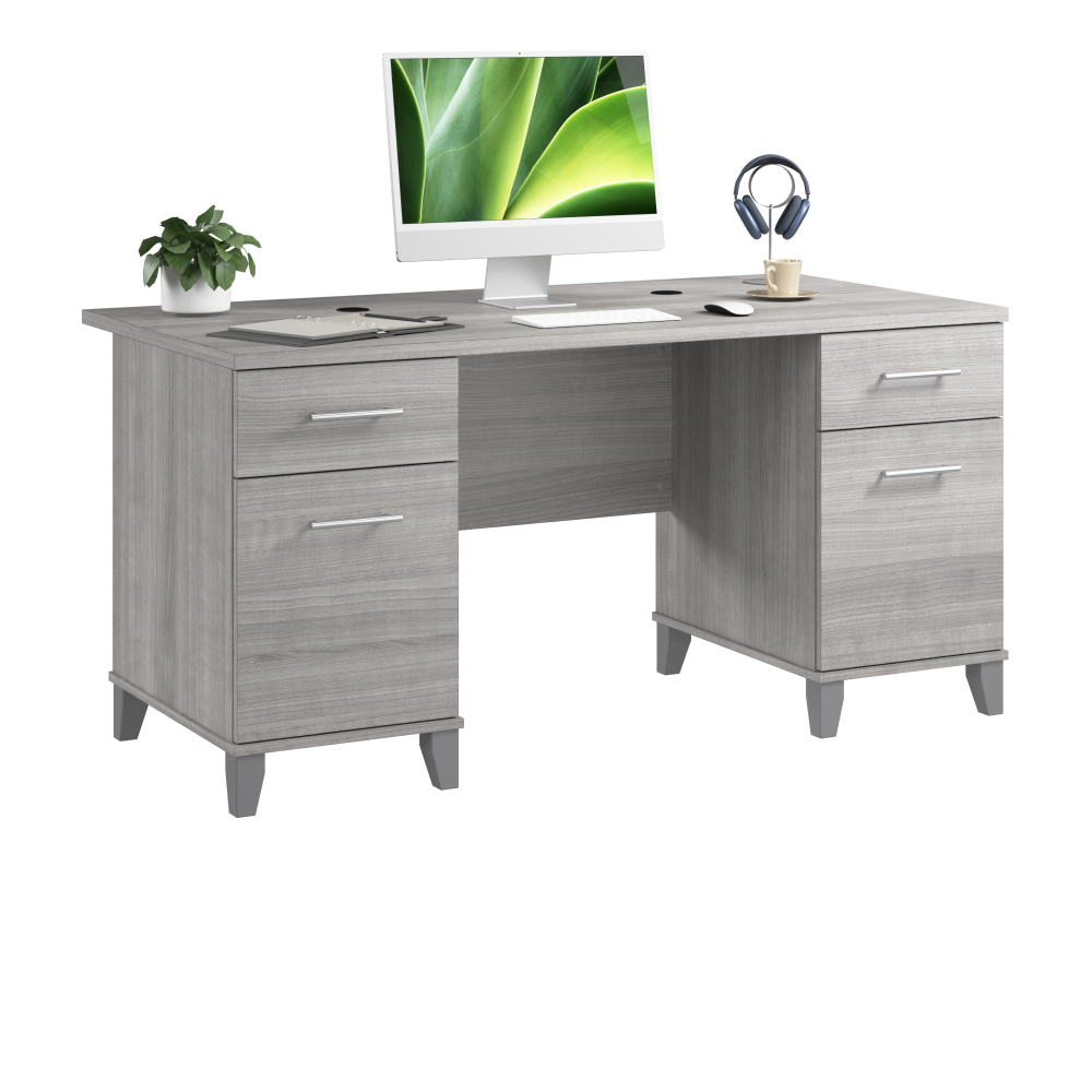 Shop Bush Home Somerset 60W Office Desk with Drawers, Image 02, WC81228K, #color_platinum gray