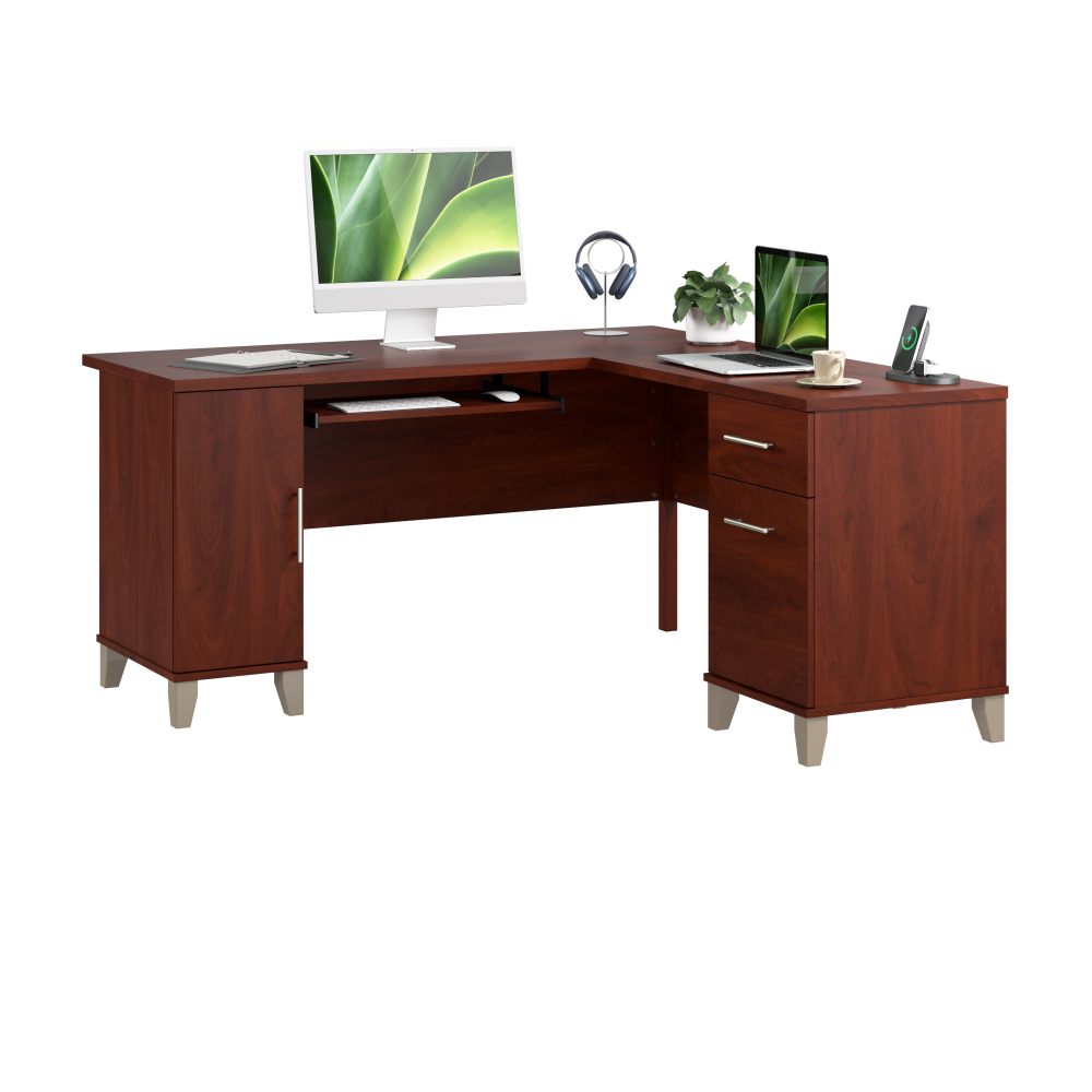 Shop Bush Home Somerset 60W L Shaped Desk with Storage, Image 02, WC81730K, #color_hansen cherry