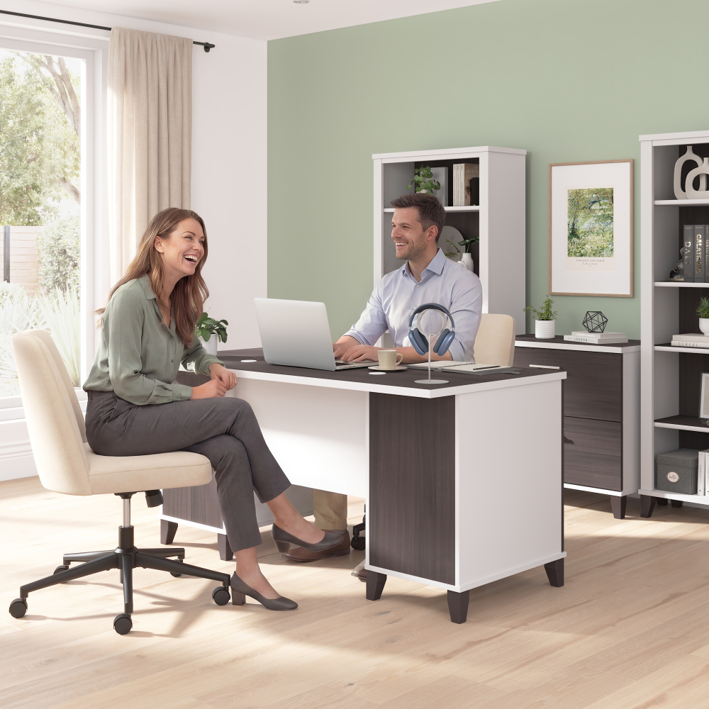 Shop Bush Home Somerset 60W Office Desk with Drawers, Image 03, WC81028K, #color_storm gray/white