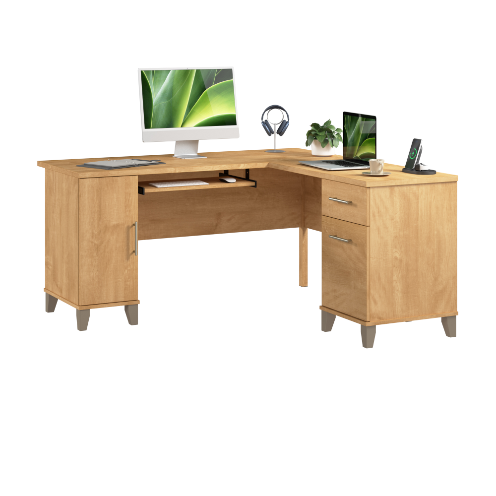 Shop Bush Home Somerset 60W L Shaped Desk with Storage, Image 02, WC81430K, #color_maple cross