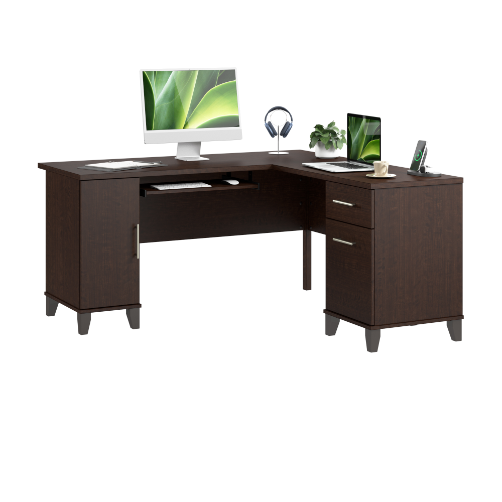 Shop Bush Home Somerset 60W L Shaped Desk with Storage, Image 02, WC81830K, #color_mocha cherry