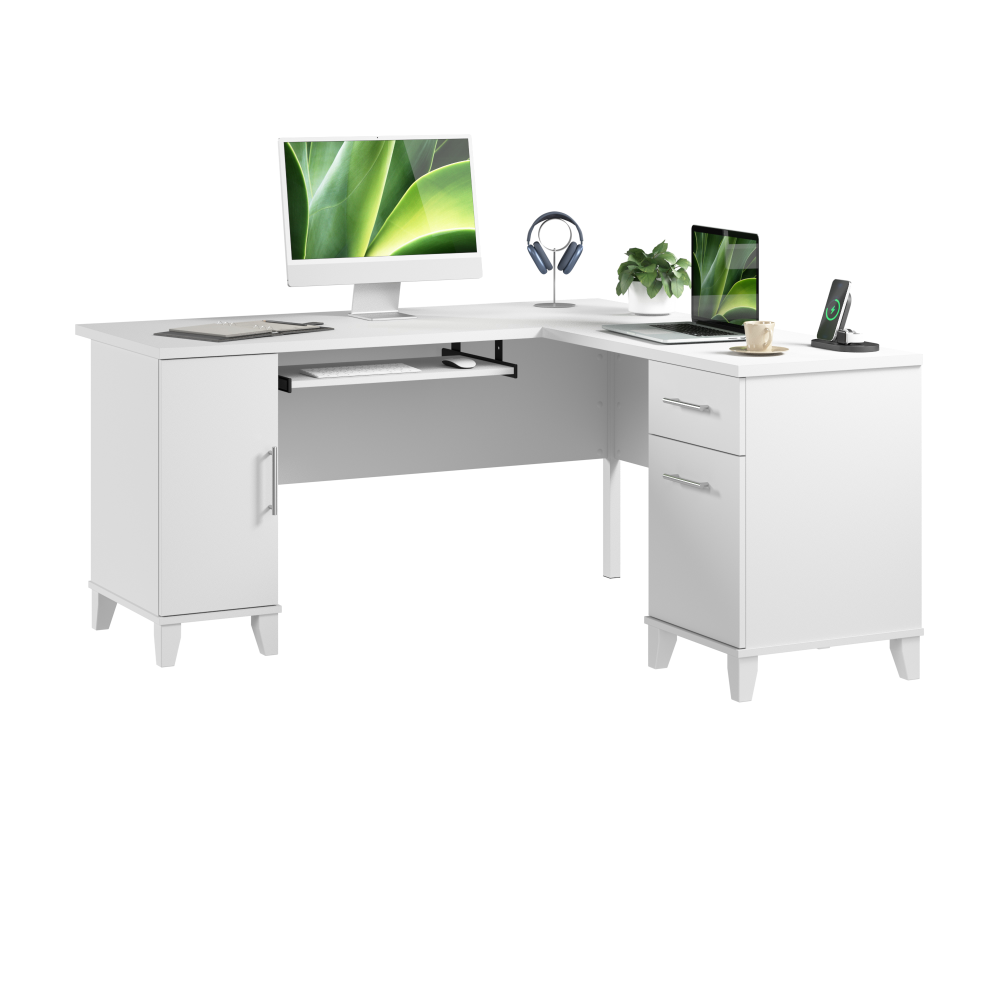 Shop Bush Home Somerset 60W L Shaped Desk with Storage, Image 02, WC81930K, #color_white