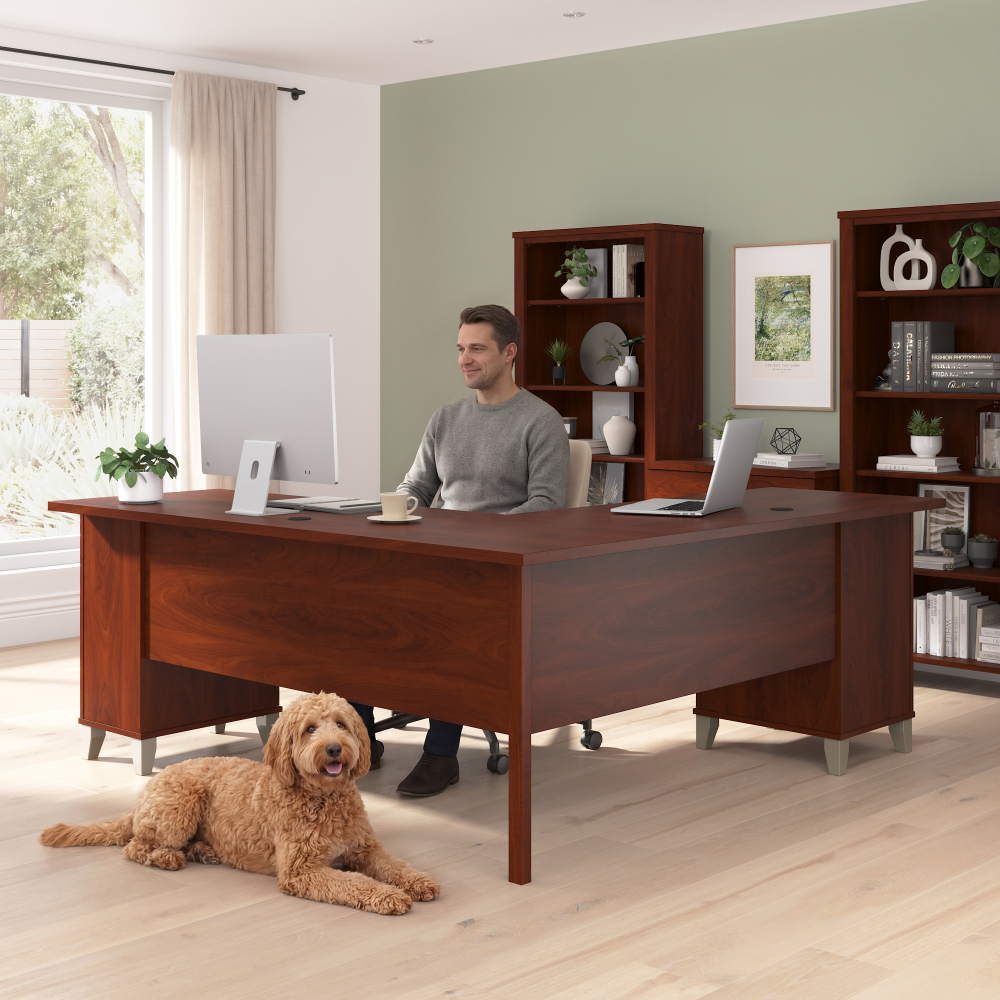 Shop Bush Home Somerset 72W L Shaped Desk with Storage, Image 03, WC81710K, #color_hansen cherry