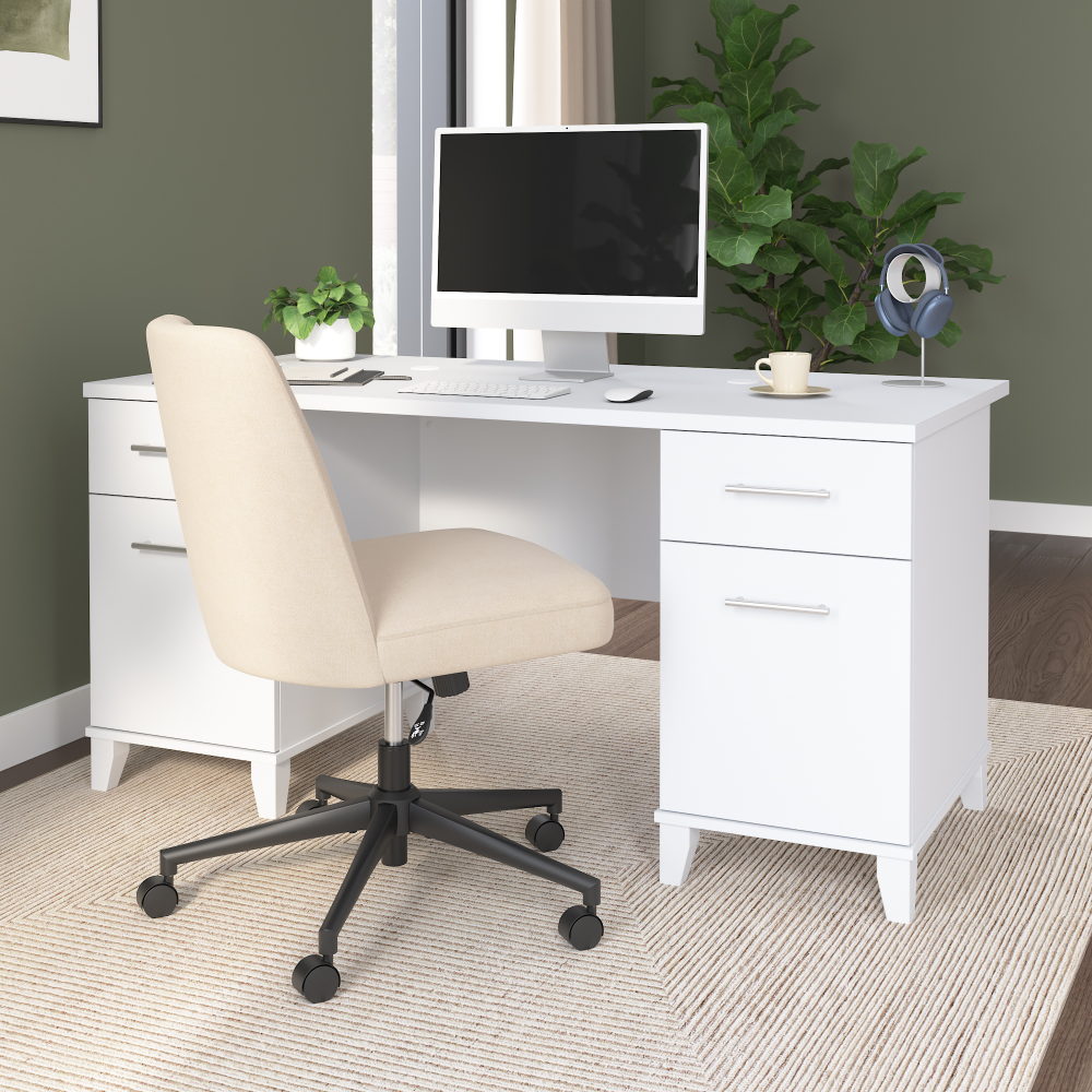 Shop Bush Home Somerset 60W Office Desk with Drawers, Image 01, WC81928K, #color_white