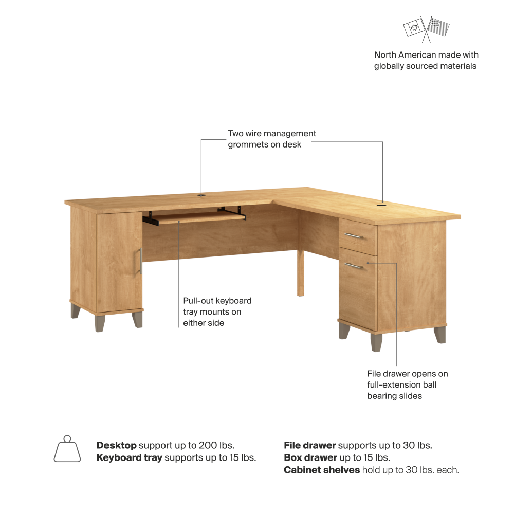 Shop Bush Home Somerset 72W L Shaped Desk with Storage, Image 07, WC81410K, #color_maple cross