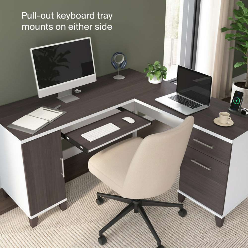 Shop Bush Home Somerset 60W L Shaped Desk with Storage, Image 06, WC81030K, #color_storm gray/white