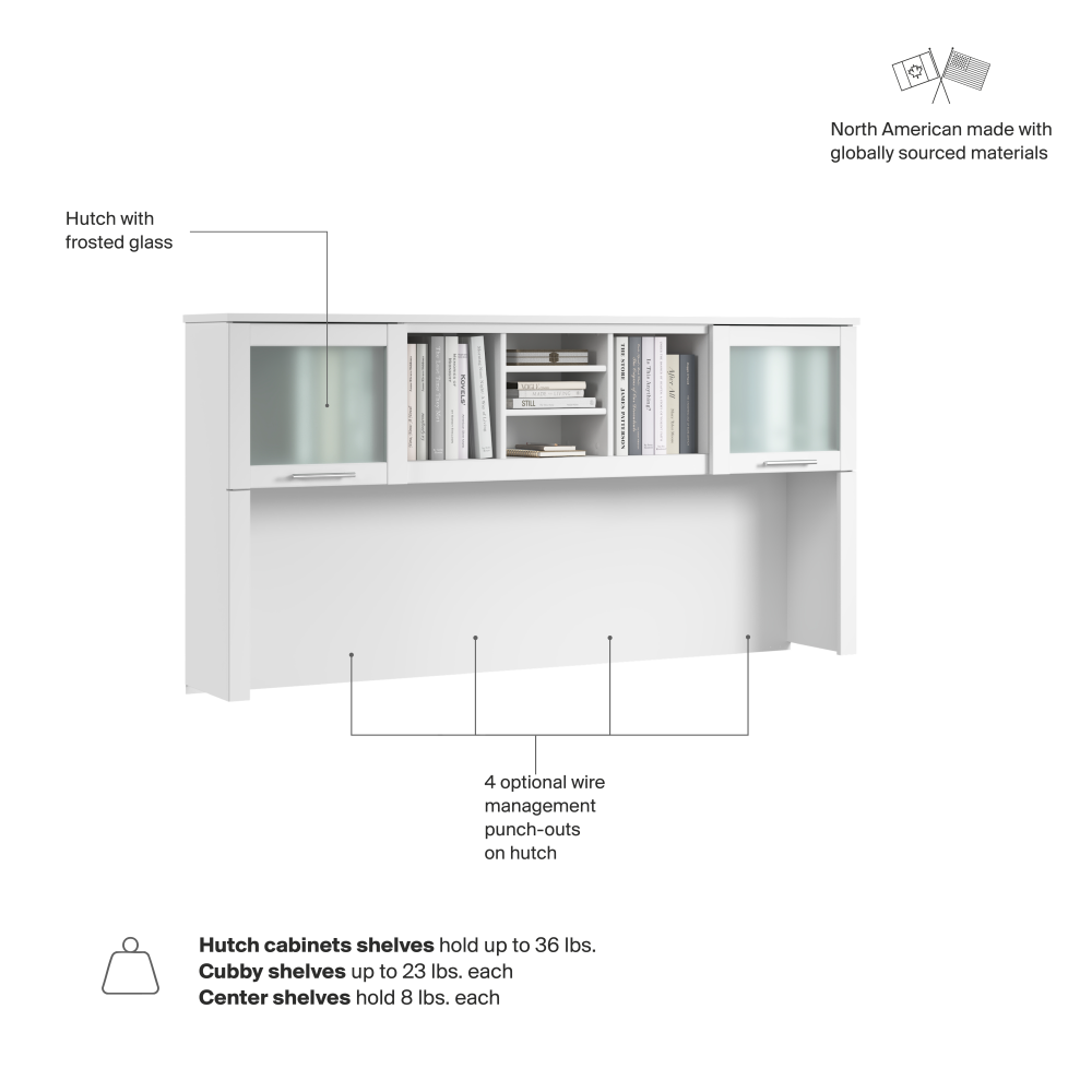 Shop Bush Home Somerset 72W Desk Hutch, Image 07, WC81911, #color_white