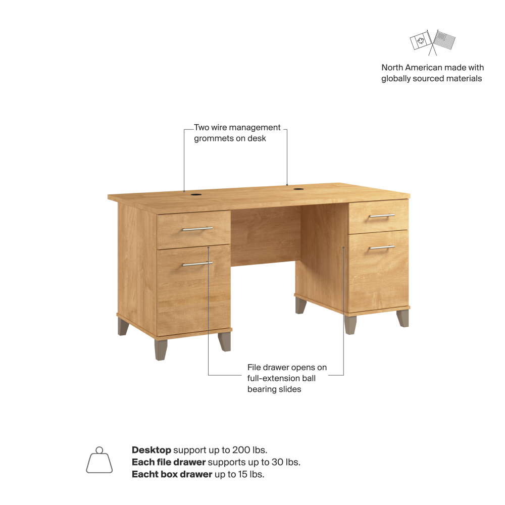 Shop Bush Home Somerset 60W Office Desk with Drawers, Image 06, WC81428K, #color_maple cross