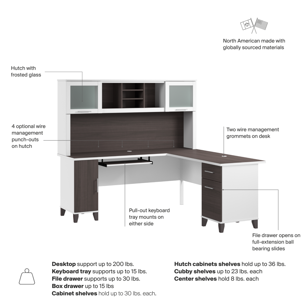 Shop Bush Home Somerset 72W L Shaped Desk with Hutch, Image 07, SET001SGWH, #color_storm gray/white