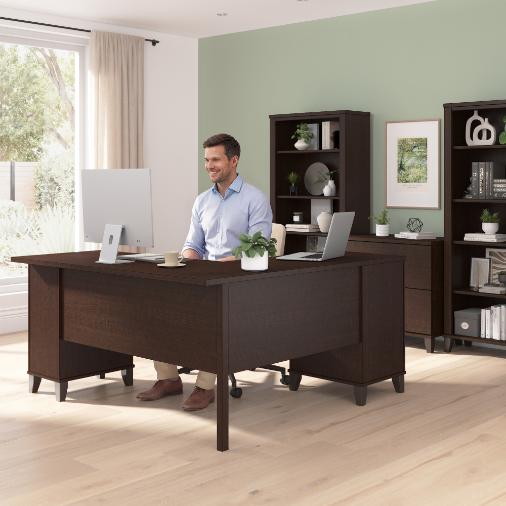 Shop Bush Home Somerset 60W L Shaped Desk with Storage, Image 03, WC81830K, #color_mocha cherry