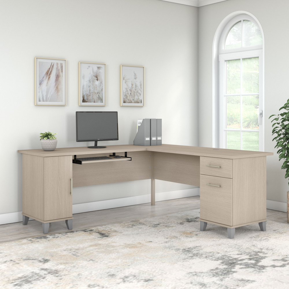 Shop Bush Furniture Somerset 72W L Shaped Desk with Storage, Image 01, WC81110K, #color_sand oak