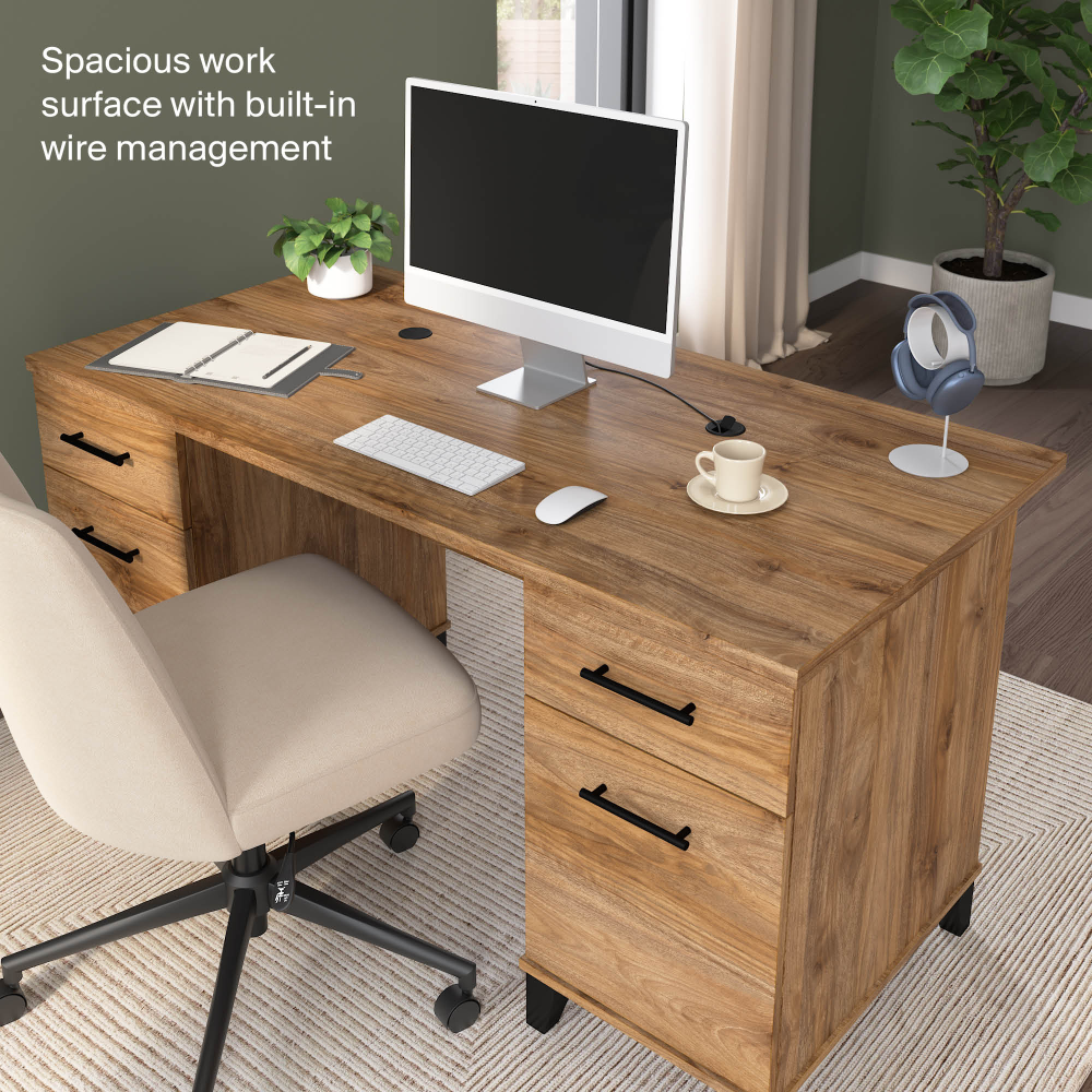 Shop Bush Home Somerset 60W Office Desk with Drawers, Image 05, WC81328K, #color_fresh walnut
