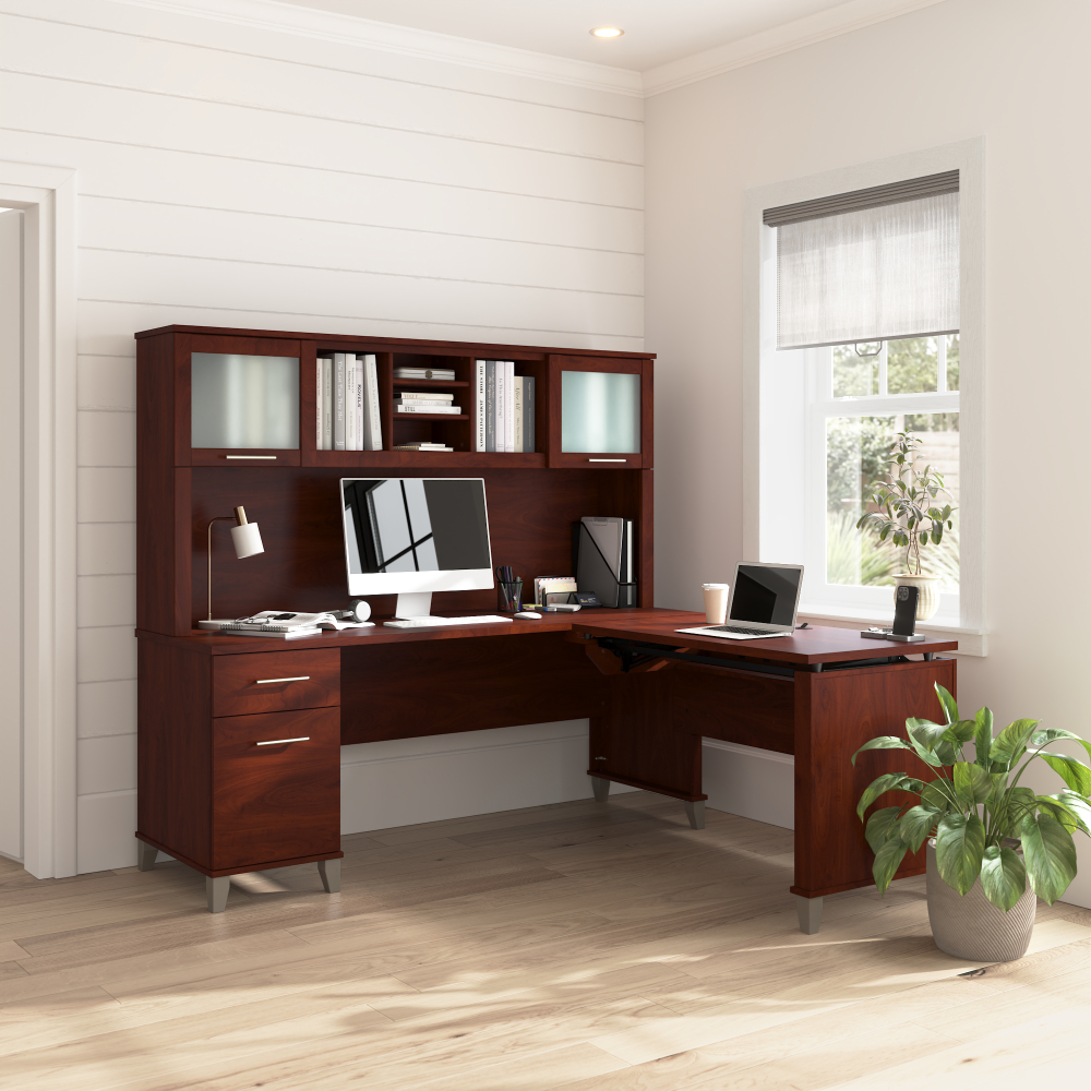Shop Bush Home Somerset 72W L-Shaped Sit to Stand Desk with Hutch, Image 01, SET015HC, #color_hansen cherry