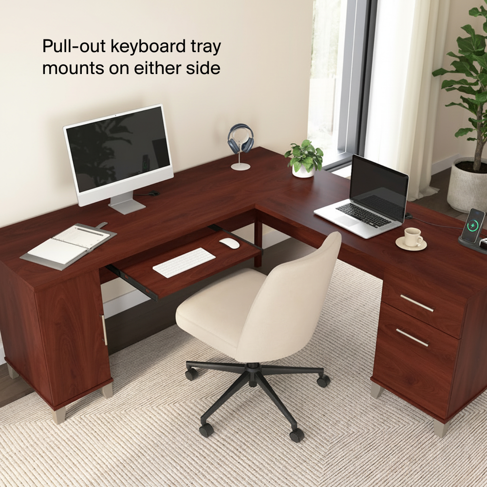 Shop Bush Home Somerset 72W L Shaped Desk with Storage, Image 06, WC81710K, #color_hansen cherry
