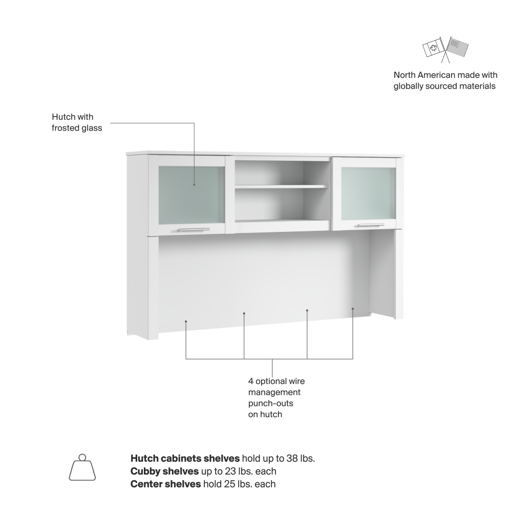 Shop Bush Home Somerset 60W Desk Hutch, Image 07, WC81931, #color_white