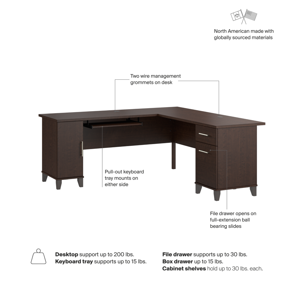 Shop Bush Home Somerset 72W L Shaped Desk with Storage, Image 07, WC81810K, #color_mocha cherry