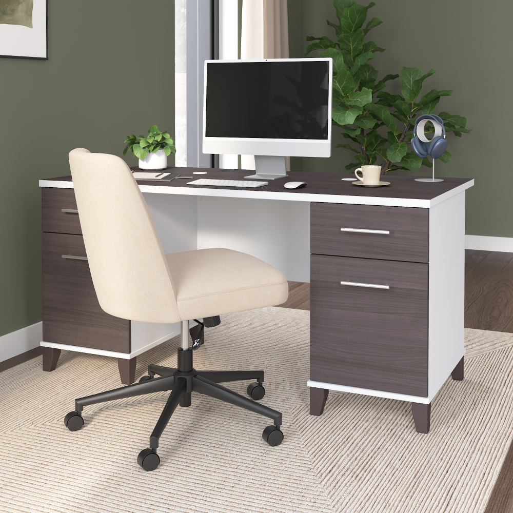 Shop Bush Home Somerset 60W Office Desk with Drawers, Image 01, WC81028K, #color_storm gray/white