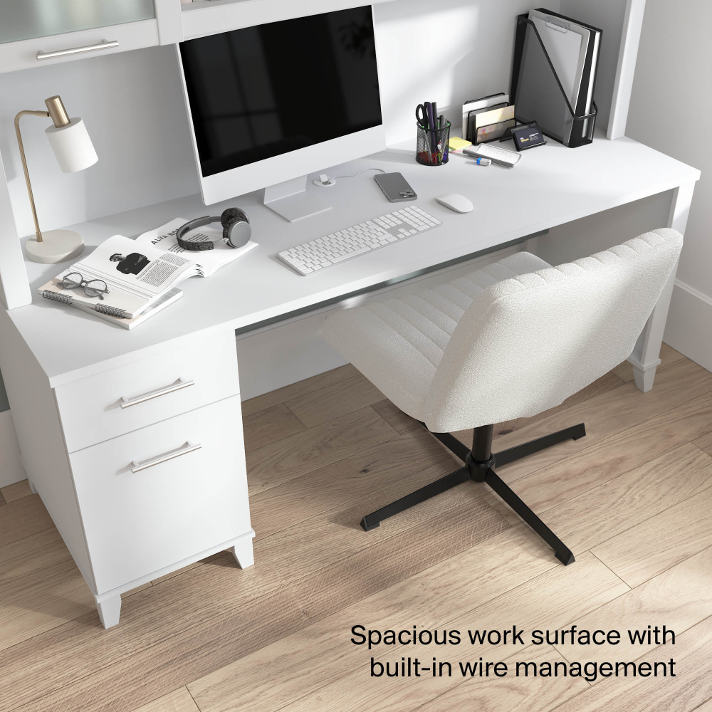 Shop Bush Home Somerset 72W Office Desk with Drawers and Hutch, Image 06, SET018WH, #color_white
