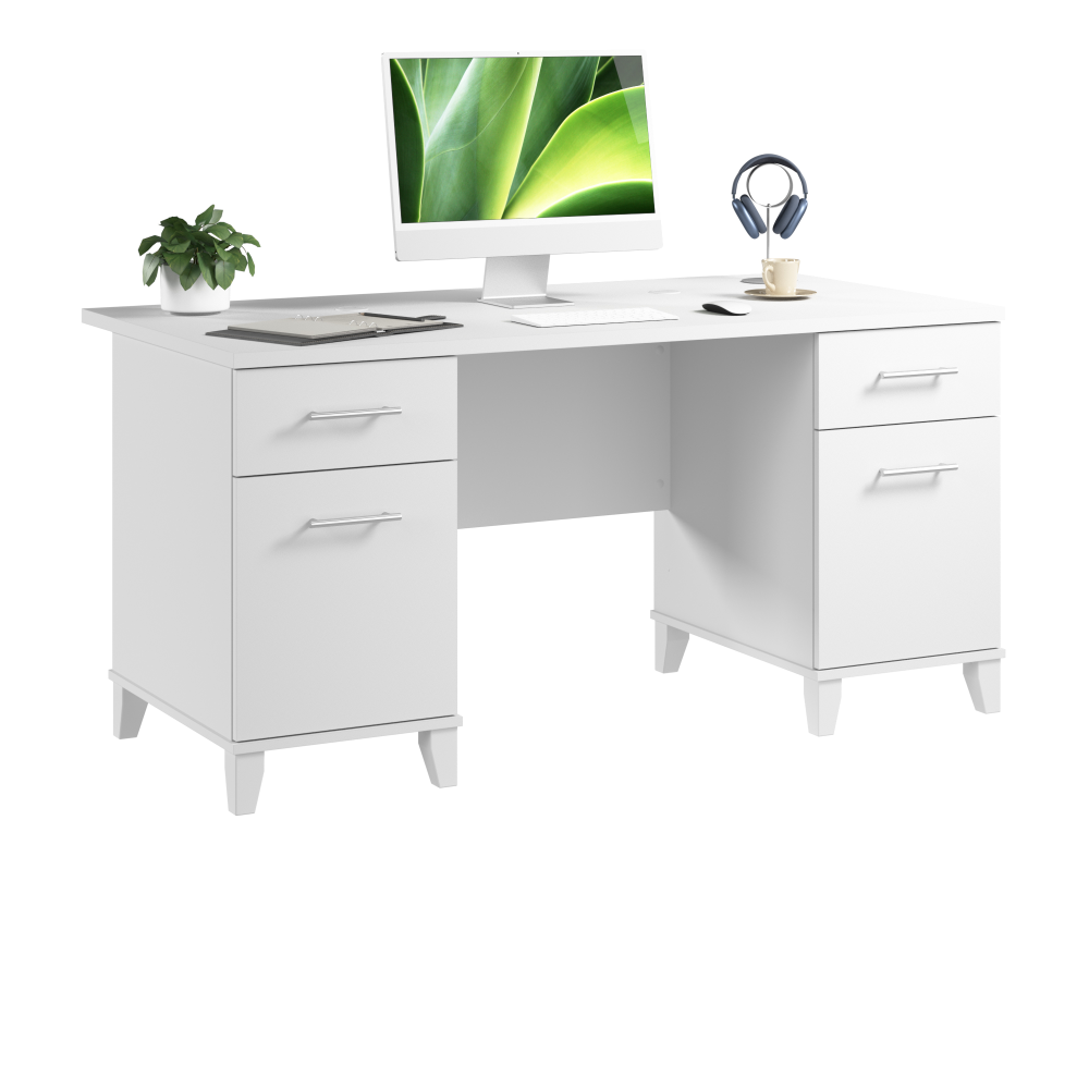 Shop Bush Home Somerset 60W Office Desk with Drawers, Image 02, WC81928K, #color_white