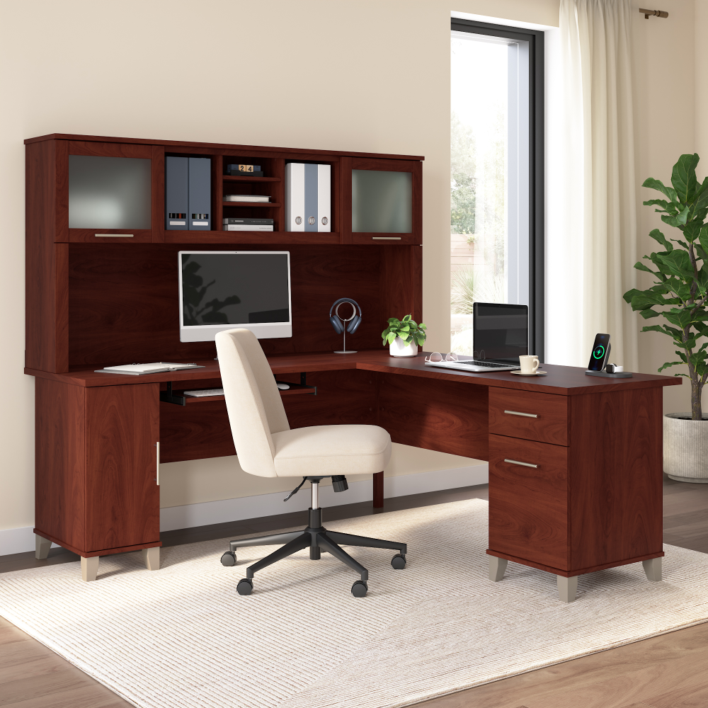 Shop Bush Home Somerset 72W L Shaped Desk with Hutch, Image 01, SET001HC, #color_hansen cherry