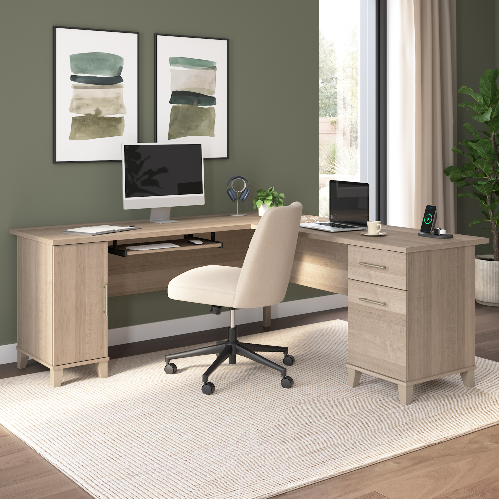 Shop Bush Home Somerset 72W L Shaped Desk with Storage, Image 01, WC81610K, #color_ash gray