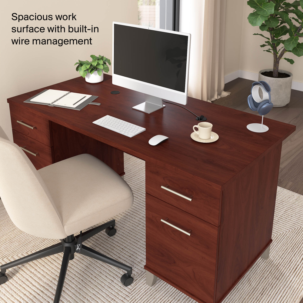 Shop Bush Home Somerset 60W Office Desk with Drawers, Image 05, WC81728K, #color_hansen cherry