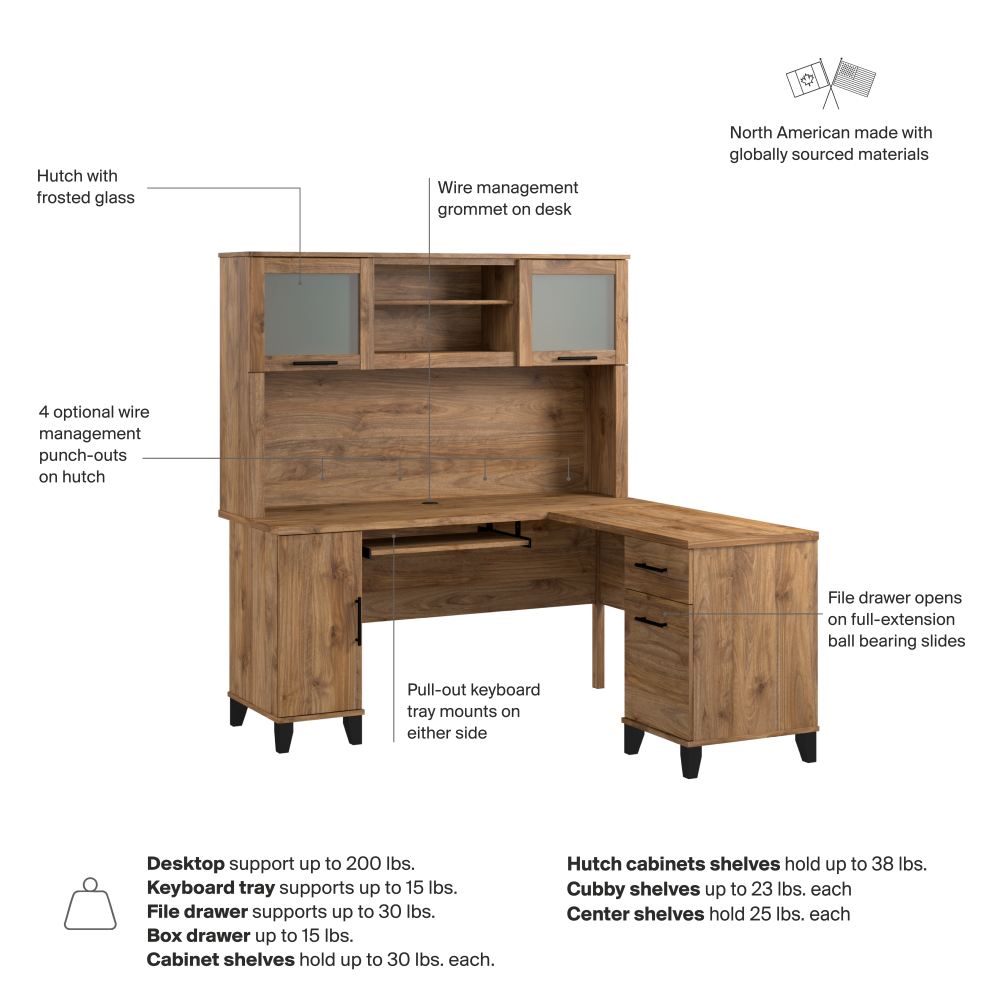 Shop Bush Home Somerset 60W L Shaped Desk with Hutch, Image 07, SET002FW, #color_fresh walnut